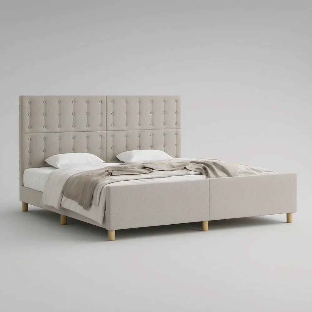 Cama de Casal Estofada Bege Claro 160 x 200 cm com Cabeceira Capitonnée