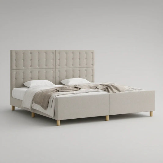 Cama de Casal Estofada Bege Claro 160 x 200 cm com Cabeceira Capitonnée