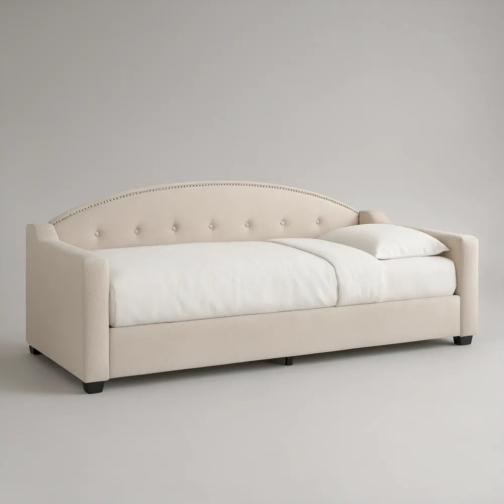 Cama de Dia Estofada em Poliéster Bege para Colchão 90 x 190 cm