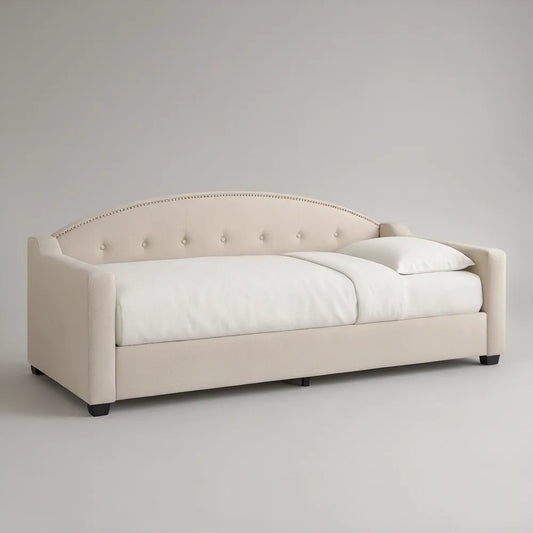 Cama de Dia Estofada em Poliéster Bege para Colchão 90 x 190 cm