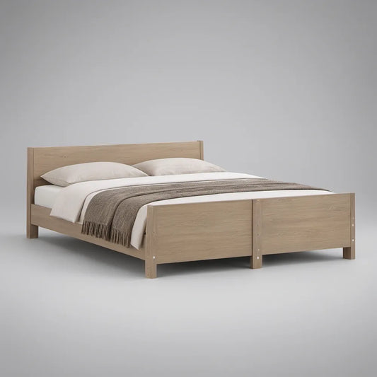 Cama de Casal em MDF Carvalho Claro para Colchão 160 x 200 cm