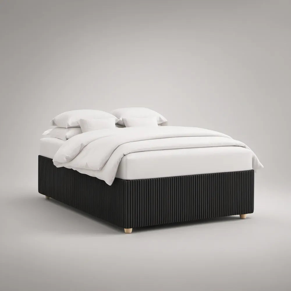 Cama de Casal Estofada em Poliéster Preto 160 x 200 cm
