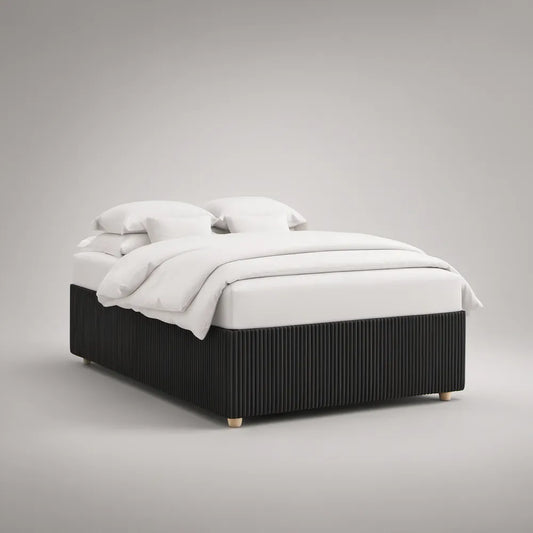 Cama de Casal Estofada em Poliéster Preto 160 x 200 cm