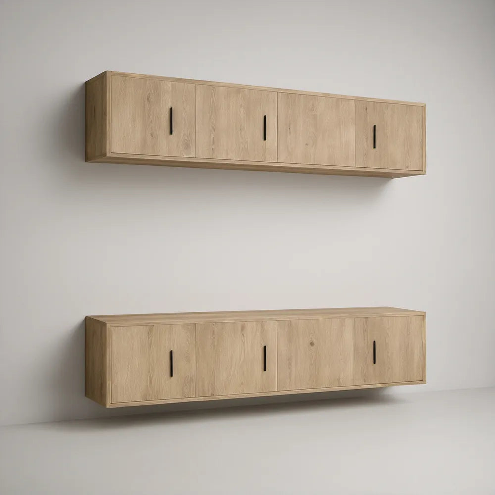 Conjunto de 2 Armários Suspensos 180 x 35 x 40 cm em Carvalho Claro e Preto