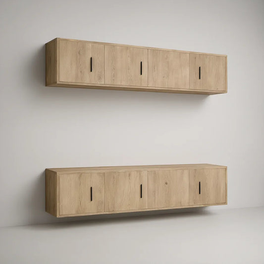 Conjunto de 2 Armários Suspensos 180 x 35 x 40 cm em Carvalho Claro e Preto