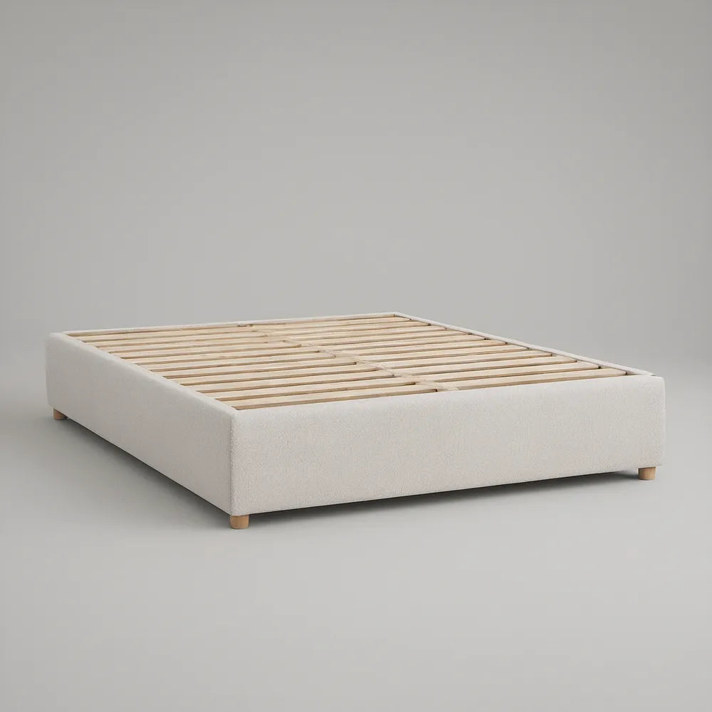 Cama de Casal Estofada com Estrado de Ripas, 160 x 200 cm, Bege-claro