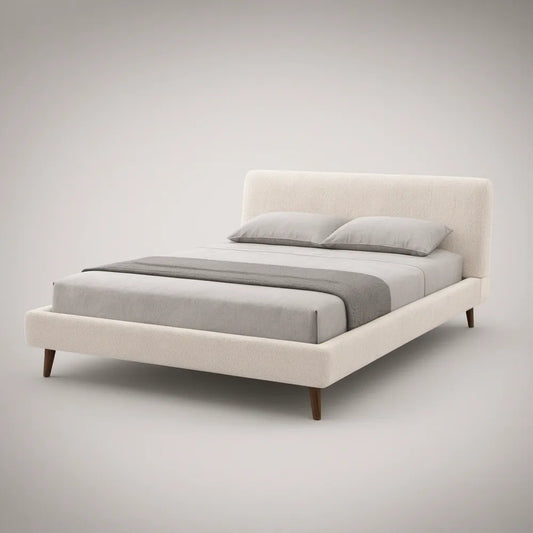 Cama de Casal Estofada em Bouclé Bege 160 x 200 cm com Cabeceira e Estrado