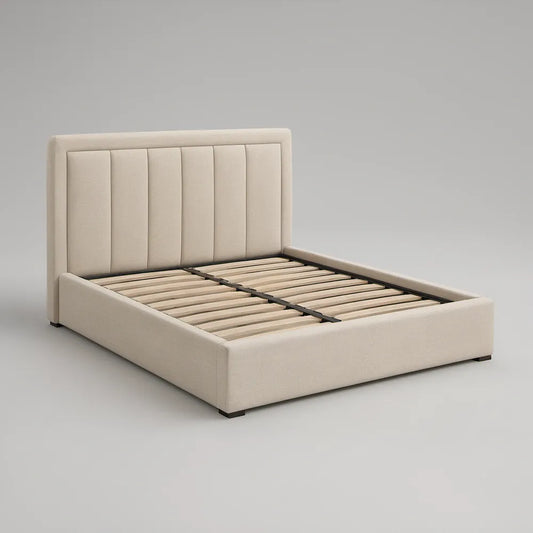 Cama Estofada Bege 160 x 200 cm com Cabeceira Acolchoada e Estrado de Ripas