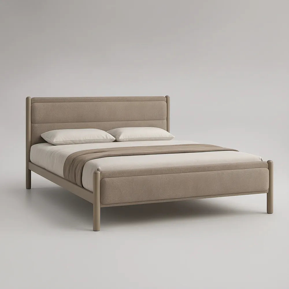 Cama de Casal Estofada em Poliéster Bege para Colchão 160 x 200 cm