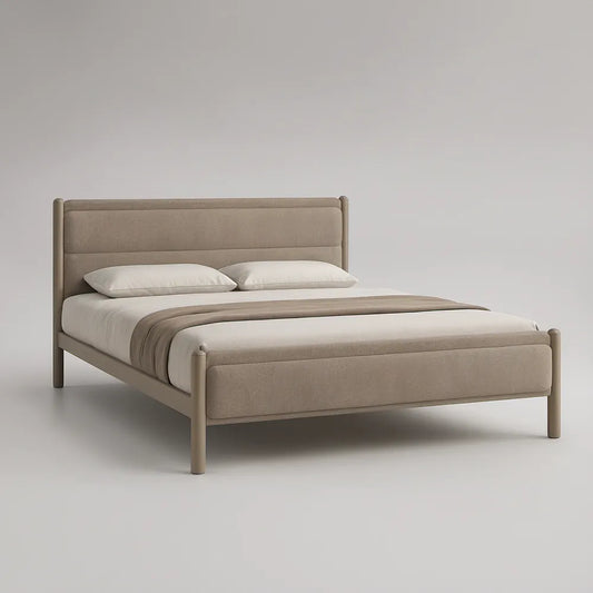 Cama de Casal Estofada em Poliéster Bege para Colchão 160 x 200 cm
