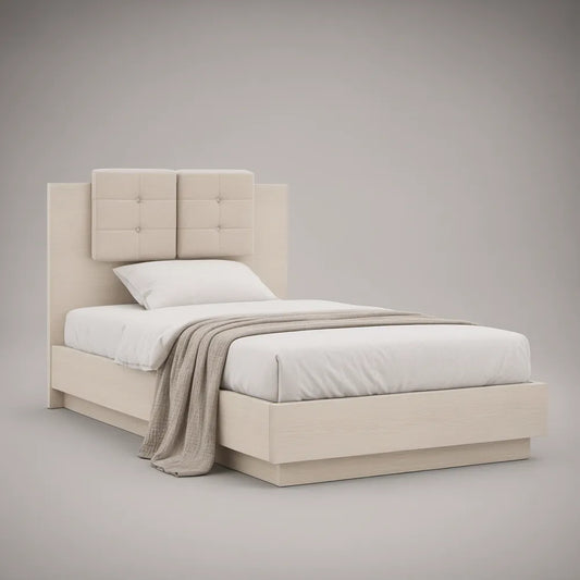 Cama Individual 90 x 200 cm com Cabeceira Estofada em Branco Marfim