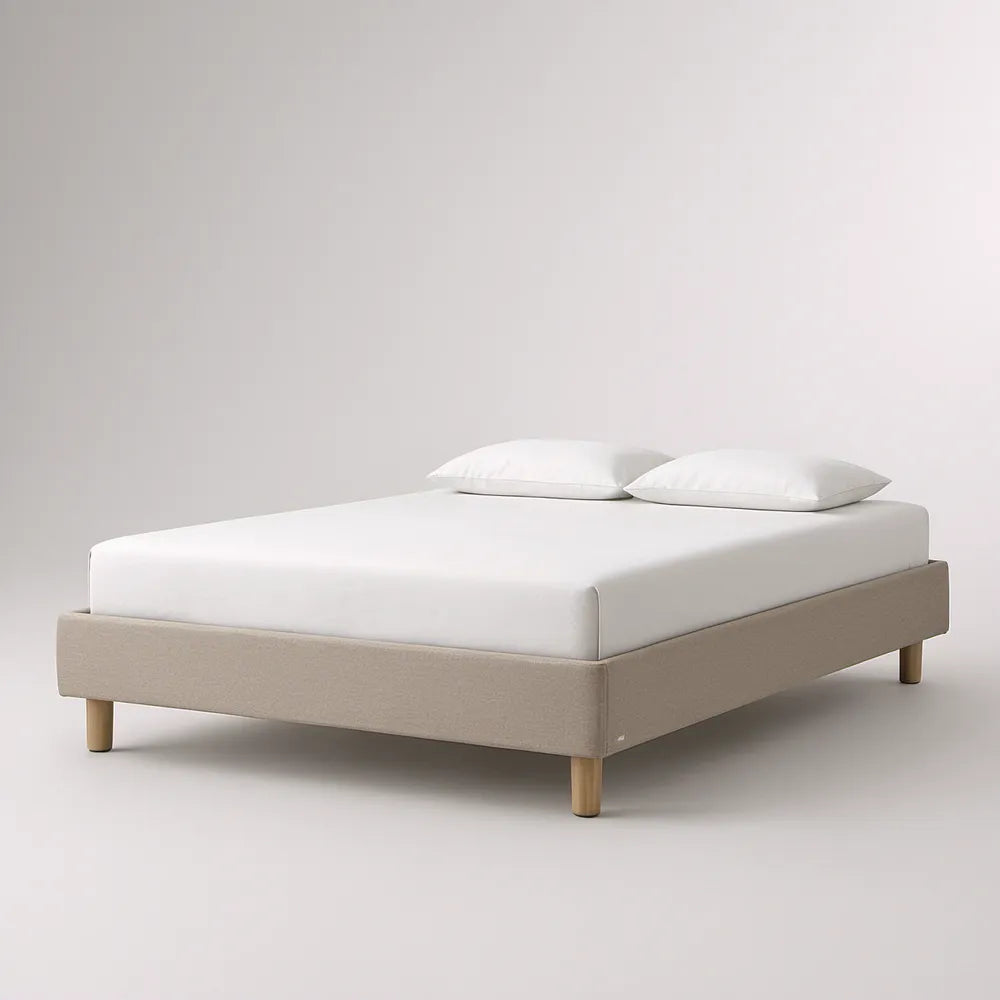 Cama de Casal Estofada sem Cabeceira 160 x 200 cm em Poliéster Bege e Castanho-claro