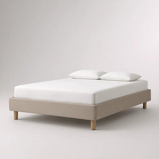 Cama de Casal Estofada sem Cabeceira 160 x 200 cm em Poliéster Bege e Castanho-claro