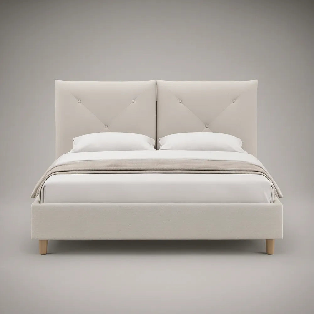Cama de Casal Estofada Bege para Colchão 160 x 200 cm