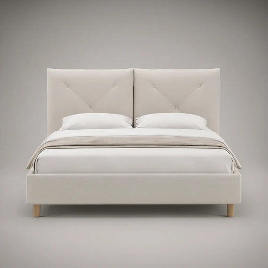 Cama de Casal Estofada Bege para Colchão 160 x 200 cm