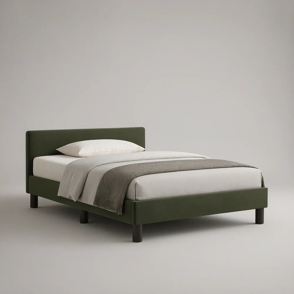 Cama de Casal Estofada Verde-Oliva e Preta para Colchão 160 x 200 cm