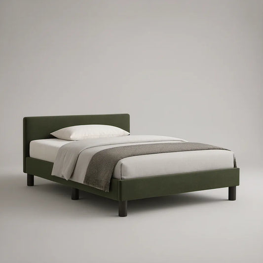 Cama de Casal Estofada Verde-Oliva e Preta para Colchão 160 x 200 cm