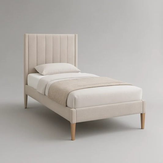 Cama Estofada Bege com Cabeceira Acolchoada 90 x 190 cm