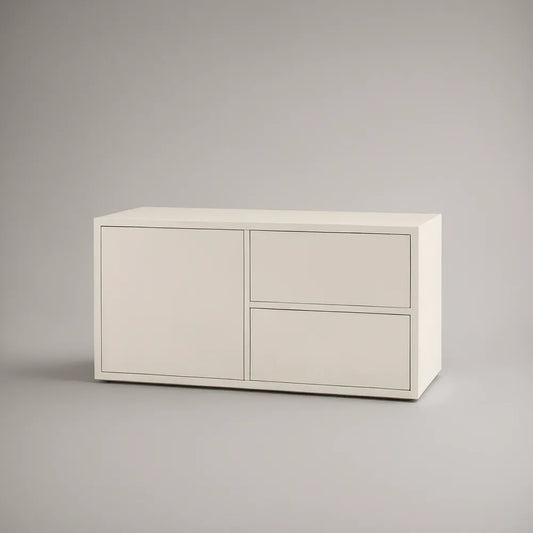 Móvel para TV em MDF lacado Branco com 2 gavetas e 1 porta, 120 x 40 x 65 cm