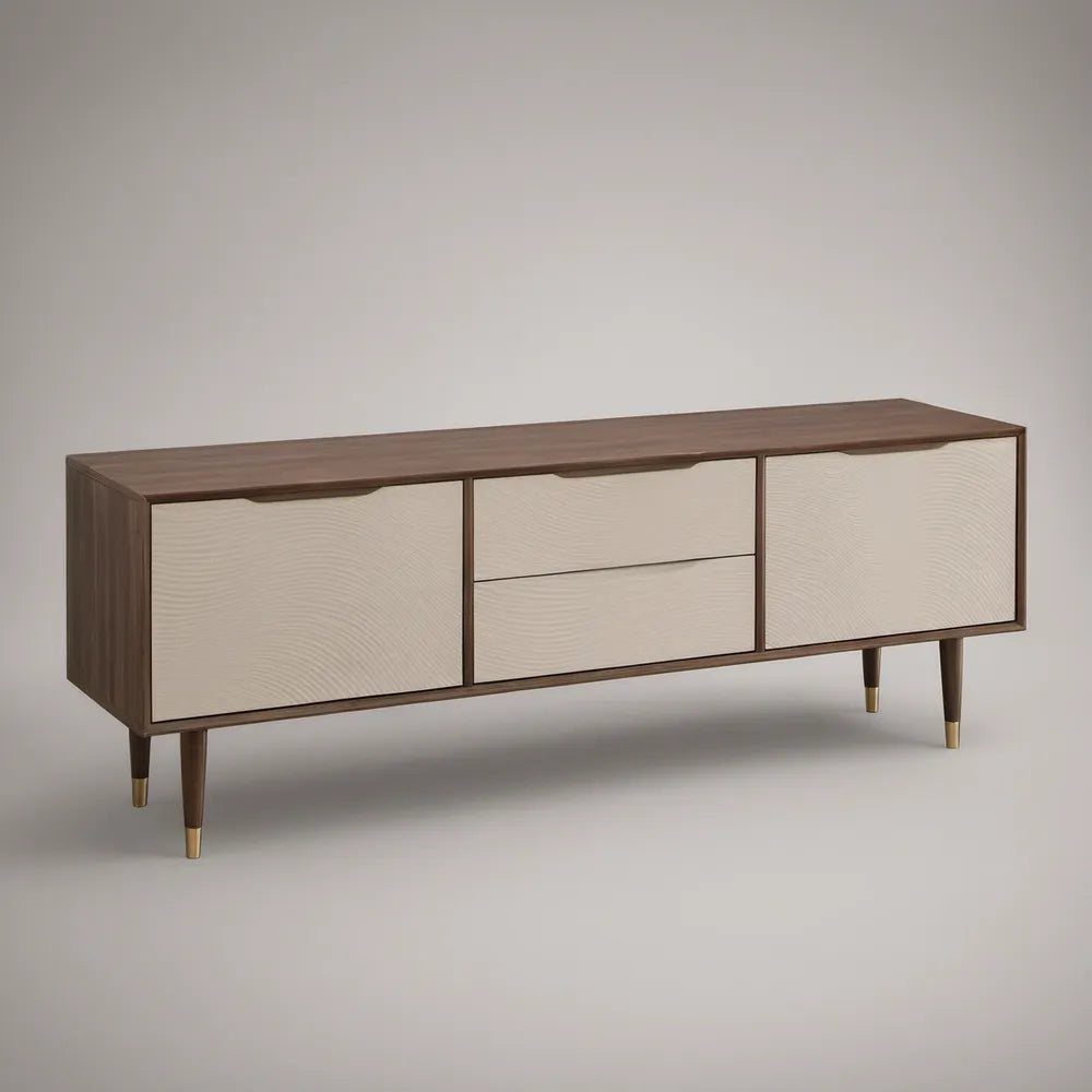 Móvel para TV em MDF com acabamento em nogueira e bege, 180 x 40 x 65 cm